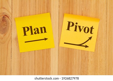 Making a pivot in your business plan on two yellow sticky note paper on wood