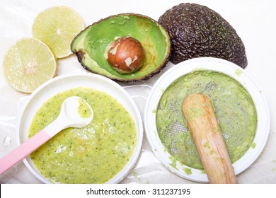 Making Puree Food For Baby Made By Avocado And Lemon