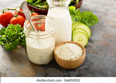 Making Ranch Dressing From A Dry Mix With Milk And Yogurt.