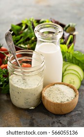 Making Ranch Dressing From A Dry Mix With Milk And Yogurt.