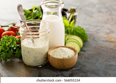 Making Ranch Dressing From A Dry Mix With Milk And Yogurt.