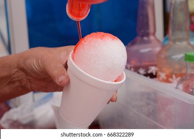 Making A Red Watermelon Ice Snow Cone At Farmer's Market