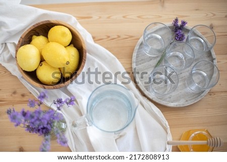 Making a refreshing summer drink. Preparing lemonade in the kitchen. Healthy food concept