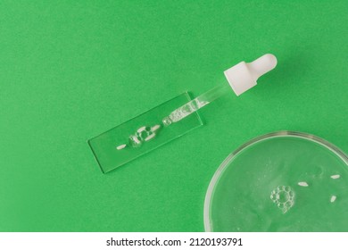 Making Rice Water For Skin Care Face. Pipette On Medical Glass And Petri Dish With Rice Water