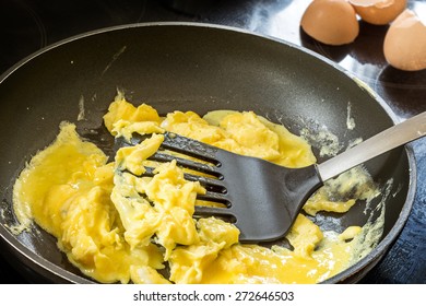 Making Scrambled Eggs In A Pan Black