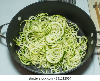 Making Of Spiral Zucchini Spaghetti Imitation Noodles.