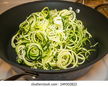 Making Of Spiral Zucchini Spaghetti Imitation Noodles.