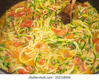 Making Of Spiral Zucchini Spaghetti Imitation Noodles.