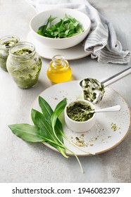 Making Wild Garlic Pesto. Blitz The Wild Garlic Leaves, Parmesan, Garlic, Lemon And Pine Nuts To A Rough Paste In A Food Processor