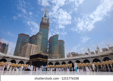 Makkah, Saudi Arabia -August 3, 2018:Muslim Pilgrims at The Kaaba in The Haram Mosque of Mecca, Saudi Arabia, during Hajj.