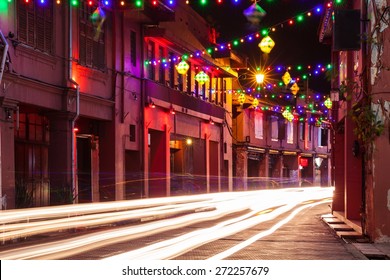 Malacca, Malaysia - 09 August 2014: Holiday Illumination On The Street Of Malacca During Hari Raya Puasa Celebrations On 09 August 2014, Malacca, Malaysia.