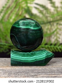 Malachite crystal tower and Malachite sphere for crystal healing, health and wellness