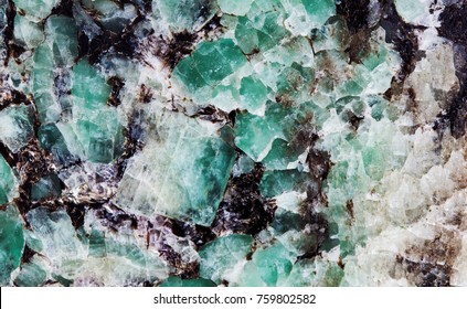 Malachite In Mica Group Of Sheet Silicate Minerals. Natural Decorative Stone Texture Pattern Macro View