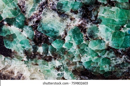 Malachite In Mica Group Of Sheet Silicate Minerals. Natural Decorative Stone Texture Pattern Macro View Photo