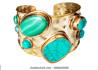 Malachite Stone And Gold Cuff Bracelet