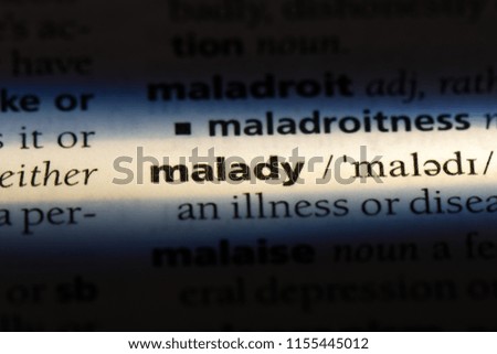 malady word in a dictionary. malady concept.
