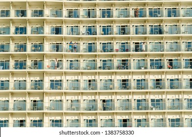 Malaga, Andalucia/SPain September 11, 2014. Cabins Of MS Oasis Of The Seas, Sea, World's Largest Cruise Ship In The Harbour Of Malaga, Southern Spain.