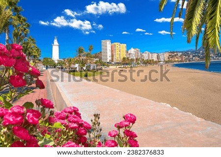 Malaga beach and lighthouse panoramic view, Andalusia region of Spain