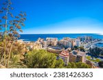 Malaga panoramic aerial view from the hill, Andalusia region of Spain