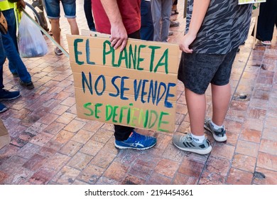 
Malaga September 27, 2019, Andalusia, Spain: March Against Climate Change. Poster Where It Says The Planet Is Not For Sale, It Is Defended