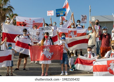 Malaga Spain; 05 29 2021; Belarus Protest In Malaga Spain Against Belarus Dictatorship. People Protesting Ryanair Flight Deviation To Arrest Journalist 