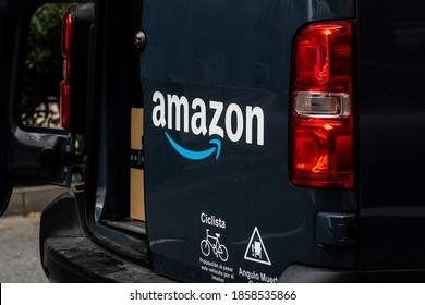 Malaga, Spain; 11/21/2020; Amazon Delivery Service Truck - Amazon Prime Truck - Amazon Home Delivery Shipping