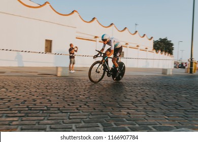 MALAGA, SPAIN - August 25th, 2018: David De La Cruz, From SKY Cycling Team, During First Stage Of La Vuelta 2018 In The City Of Malaga, Spain.