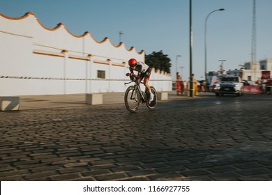 MALAGA, SPAIN - August 25th, 2018: Daniel Martin, From UAE Emirates Cycling Team,  During First Stage Of La Vuelta 2018 In The City Of Malaga, Spain.