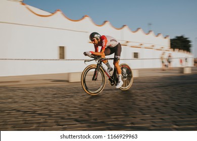 MALAGA, SPAIN - August 25th, 2018: Thomas De Gendt, From Lotto Soudal Cycling Team, During First Stage Of La Vuelta 2018 In The City Of Malaga, Spain.