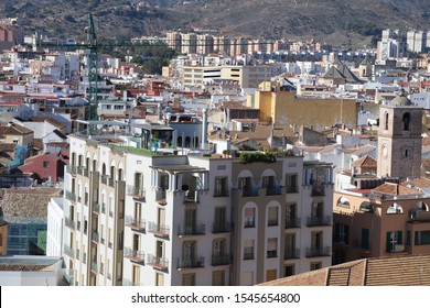 Malaga, Spain, Europe: November 2018 -  Malaga City Centre Architecture Ariel View