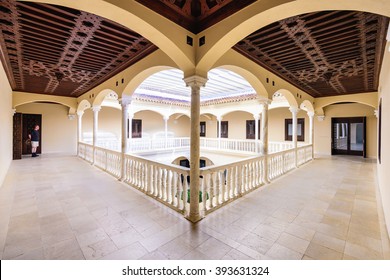 MALAGA, SPAIN - NOVEMBER 2, 2014: The Courtyard Of Museo Picasso Malaga Which Features Works Of Pablo Picasso. Picasso Was Born In The City Of Malaga.