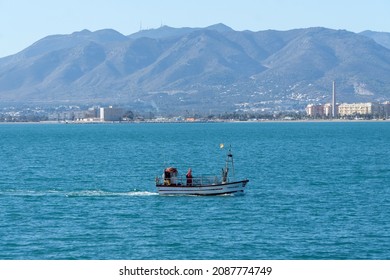 Malaga, Spain - November 25 2021: Spanish fishing boat at sea, Malaga