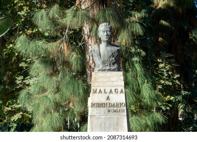 Malaga, Spain - November 25 2021:Busto A Rubén Darío, Malaga Park, Spain