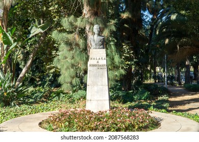 Malaga, Spain - November 25 2021:Busto A Rubén Darío, Malaga Park, Spain