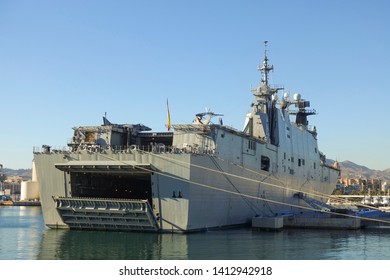 Malaga/ Spain October 27. 2017. Aircraft Carrier, Spanish Ship, Juan Carlos I In The Port Of Malaga.