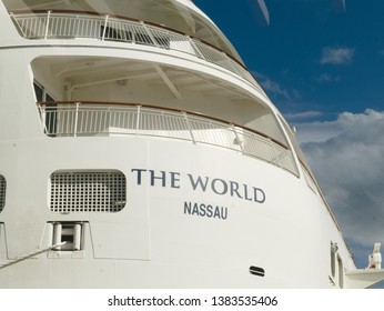 Malaga/Spain - 04-28-2019 : Back View Of A Modern Ferry Boat Cruise Ship For Tourism With The Name Of 