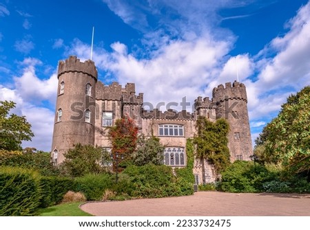 The Malahide Castle that lies in the public Regional Park, close to the village of Malahide, 14 km north of Dublin, in Ireland.