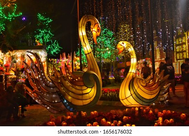 Malang, Indonesia: January 3, 2020: A Family Tourist Place Displaying Lantern Gardens.  The Place I'm Called Malang Night Paradise.