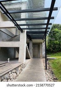 Malang, Indonesia - Mar 2022 : A Glass Pergola Roof Of A Building