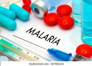 Malaria. Treatment And Prevention Of Disease. Syringe And Vaccine. Medical Concept. Selective Focus