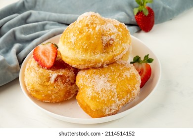 Malasada Fried Yeast Dough. Delicious Dessert Of Portuguese And Hawaiian Cuisine.