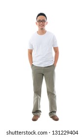 Malay Indonesian Male In Casual Clothes Full Body With Isolated White Background