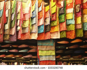 Malay Songkok (traditional Hat) And Shawl Being Sell At Bazar In Preparation For Eid Festival