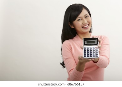 Malay Woman Showing Display Calculator Stock Photo 686766157 