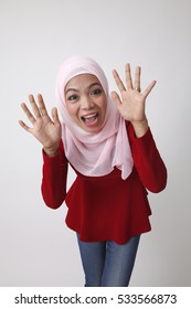 Malay Woman With Tudung Feel Excited