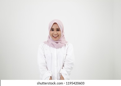 malay woman with tudung on the white background