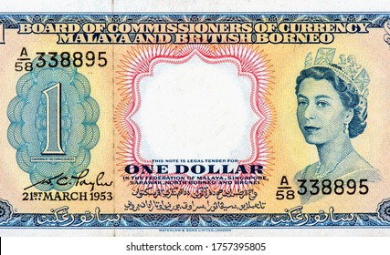 Malaya And British Borneo 1 Dollar 1953 Banknotes. 