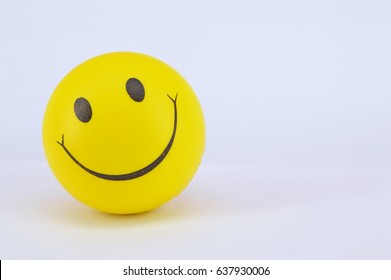 MALAYSIA - 10 MAY, 2017. Image Of A Yellow Ball With Smiley Face (smiley).On White Background. 