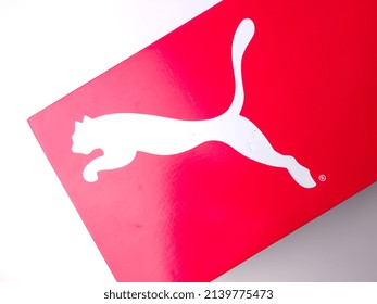 Malaysia, 25 March 2022: Red Puma Shoe Box On A White Background.