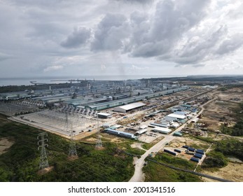 Malaysia – April 4, 2021:The Photo Showing An Aerial View Of New Factory Building Or Industrial Manufacturing Plant Was Constructed At Industrial Park Of, Malaysia, Southeast Asia